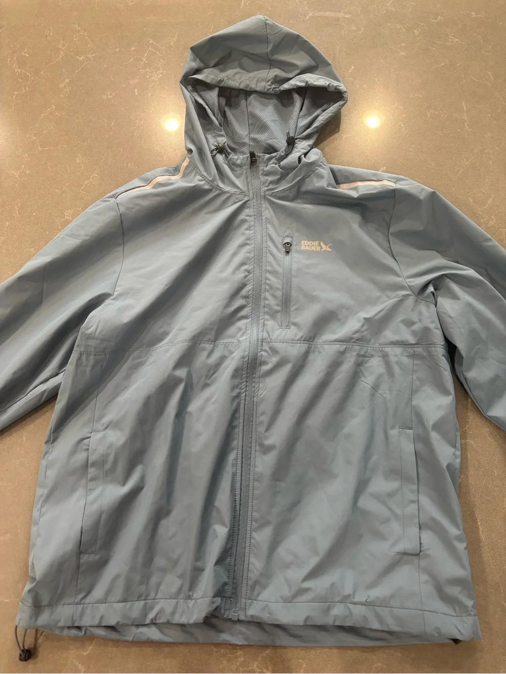 Eddie Bauer Light Blue Hooded Waterproof Rain Jacket